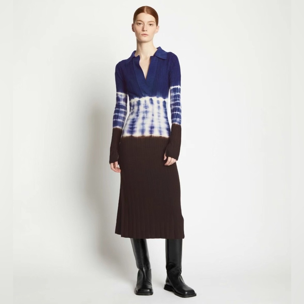 NWT $595 Proenza Schouler Tie-Dyed Ribbed Wool Midi Dress Blue